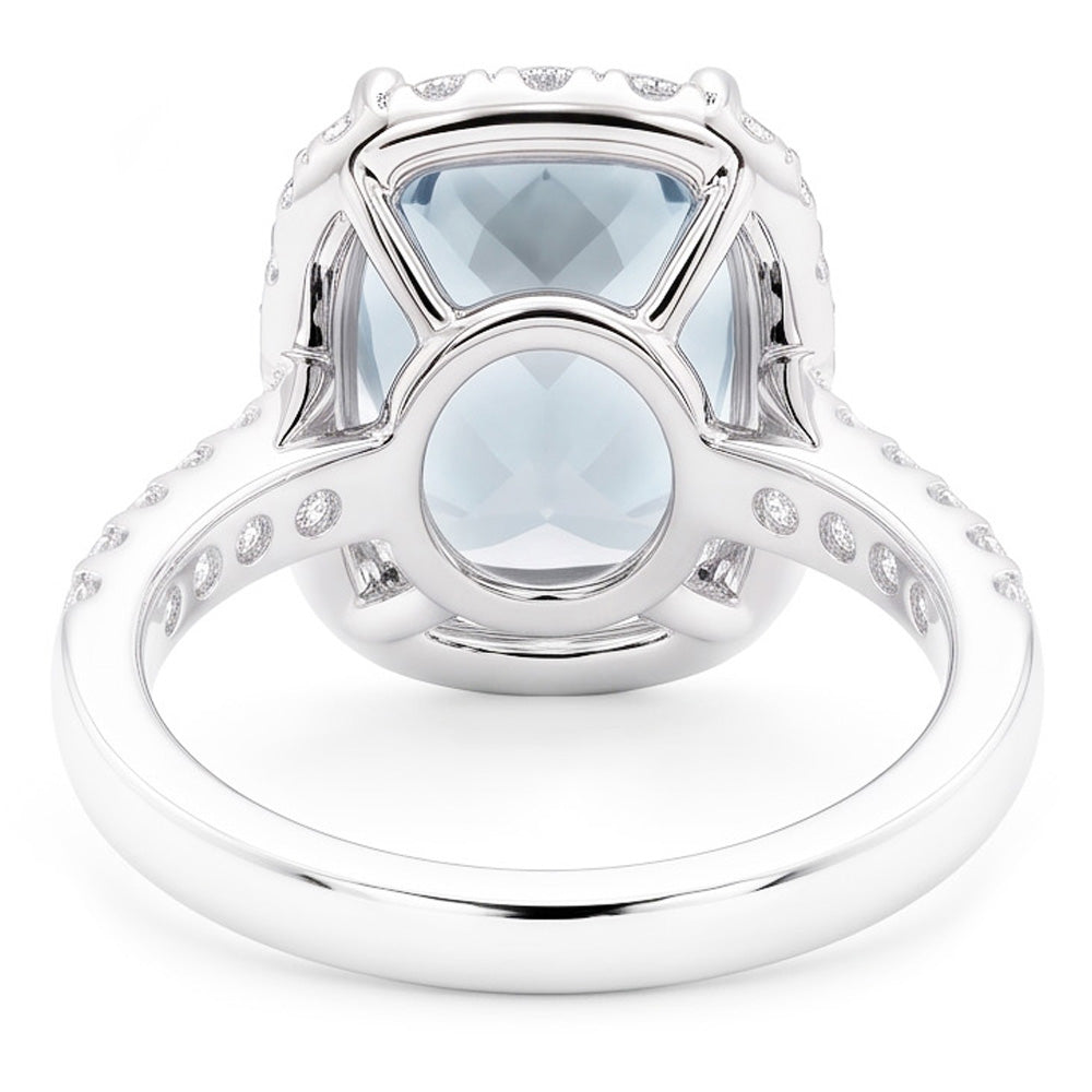 Engagement Ring 11.25 Ct Aquamarine With Natural Earth Mined Diamonds White Gold 14K