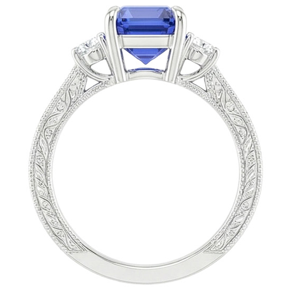 Engagement Ring 3 Stones Emerald Blue Sapphire & Natural Earth Mined Diamond 3.50 Carats