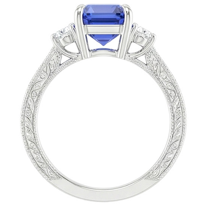 Engagement Ring 3 Stones Emerald Blue Sapphire & Natural Earth Mined Diamond 3.50 Carats