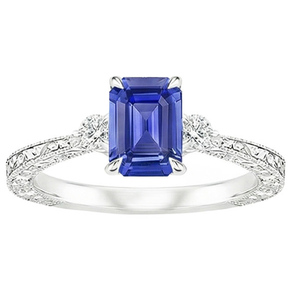 Engagement Ring 3 Stones Emerald Blue Sapphire & Natural Earth Mined Diamond 3.50 Carats
