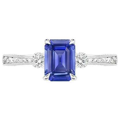 Engagement Ring 3 Stones Emerald Blue Sapphire & Natural Earth Mined Diamond 3.50 Carats
