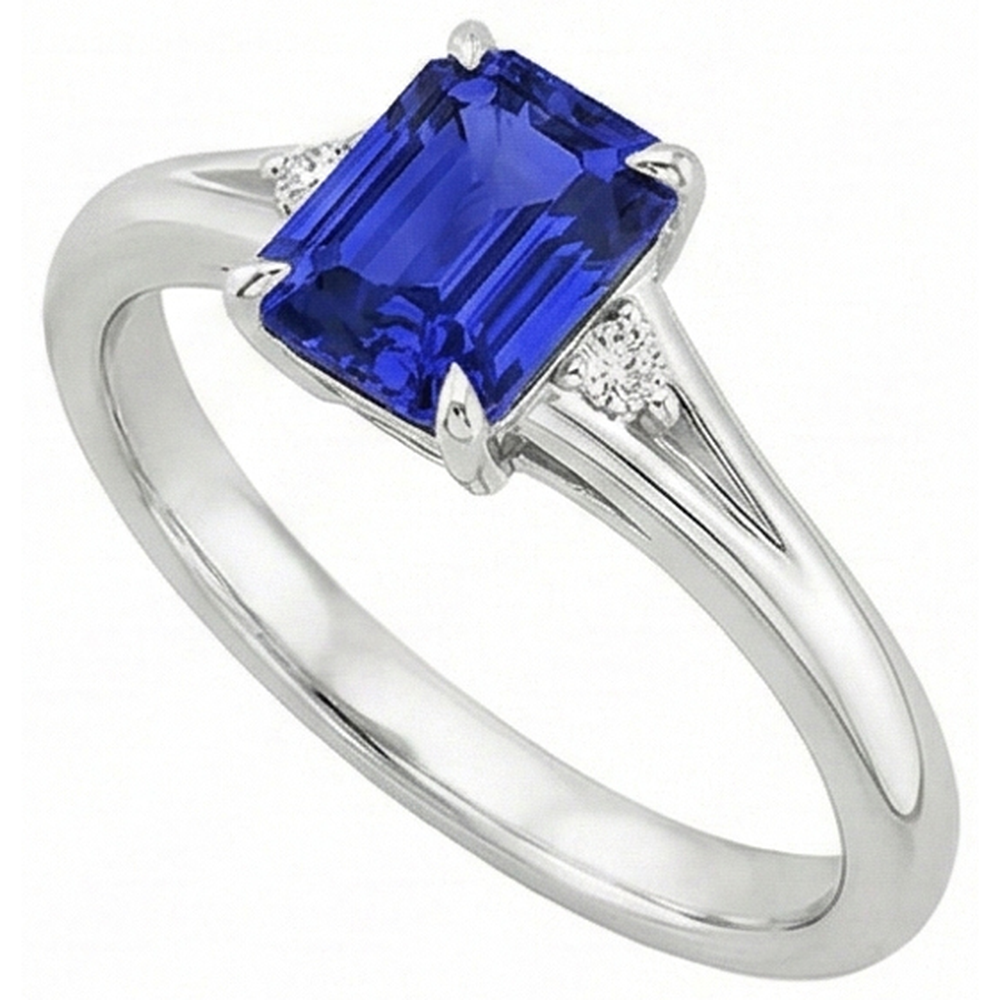 Engagement Ring 3 Stones Emerald Ceylon Sapphire & Natural Earth Mined Diamond 3.25 Carats
