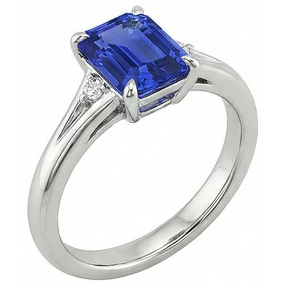 Engagement Ring 3 Stones Emerald Ceylon Sapphire & Natural Earth Mined Diamond 3.25 Carats