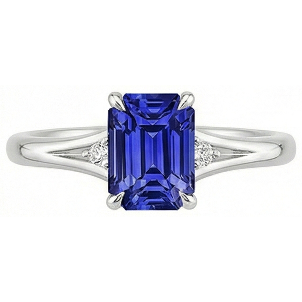 Engagement Ring 3 Stones Emerald Ceylon Sapphire & Natural Earth Mined Diamond 3.25 Carats