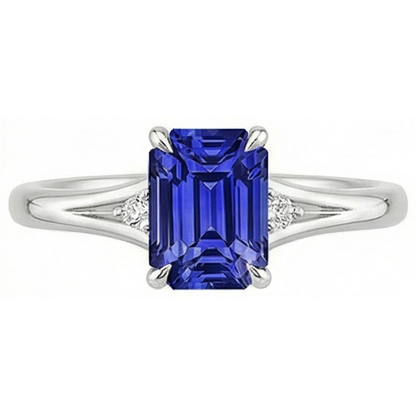 Engagement Ring 3 Stones Emerald Ceylon Sapphire & Natural Earth Mined Diamond 3.25 Carats