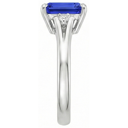Engagement Ring 3 Stones Emerald Ceylon Sapphire & Natural Earth Mined Diamond 3.25 Carats
