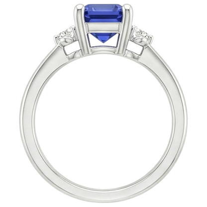 Engagement Ring 3 Stones Radiant Ceylon Sapphire & Natural Earth Mined Diamond 3.50 Carats