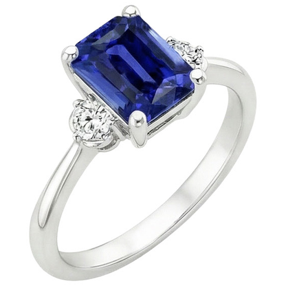 Engagement Ring 3 Stones Radiant Ceylon Sapphire & Natural Earth Mined Diamond 3.50 Carats