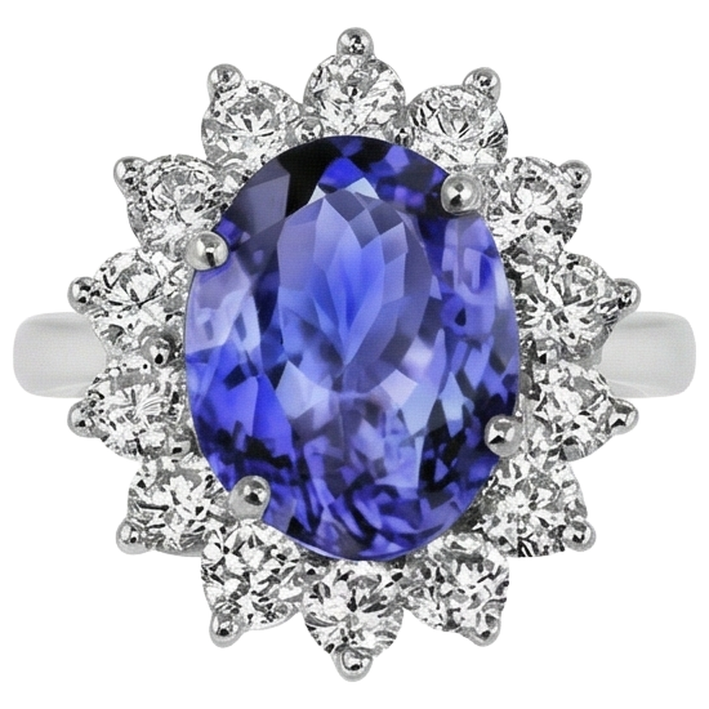 Engagement Ring 5.25 Ct Tanzanite With Natural Earth Mined Diamonds White Gold 14K