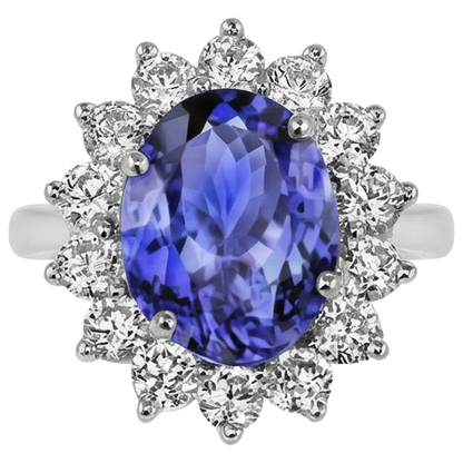 Engagement Ring 5.25 Ct Tanzanite With Natural Earth Mined Diamonds White Gold 14K
