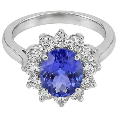 Engagement Ring 5.25 Ct Tanzanite With Natural Earth Mined Diamonds White Gold 14K