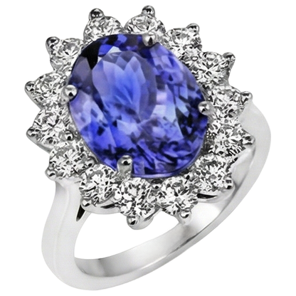 Engagement Ring 5.25 Ct Tanzanite With Natural Earth Mined Diamonds White Gold 14K