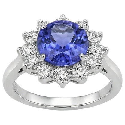 Engagement Ring 5.25 Ct Tanzanite With Natural Earth Mined Diamonds White Gold 14K