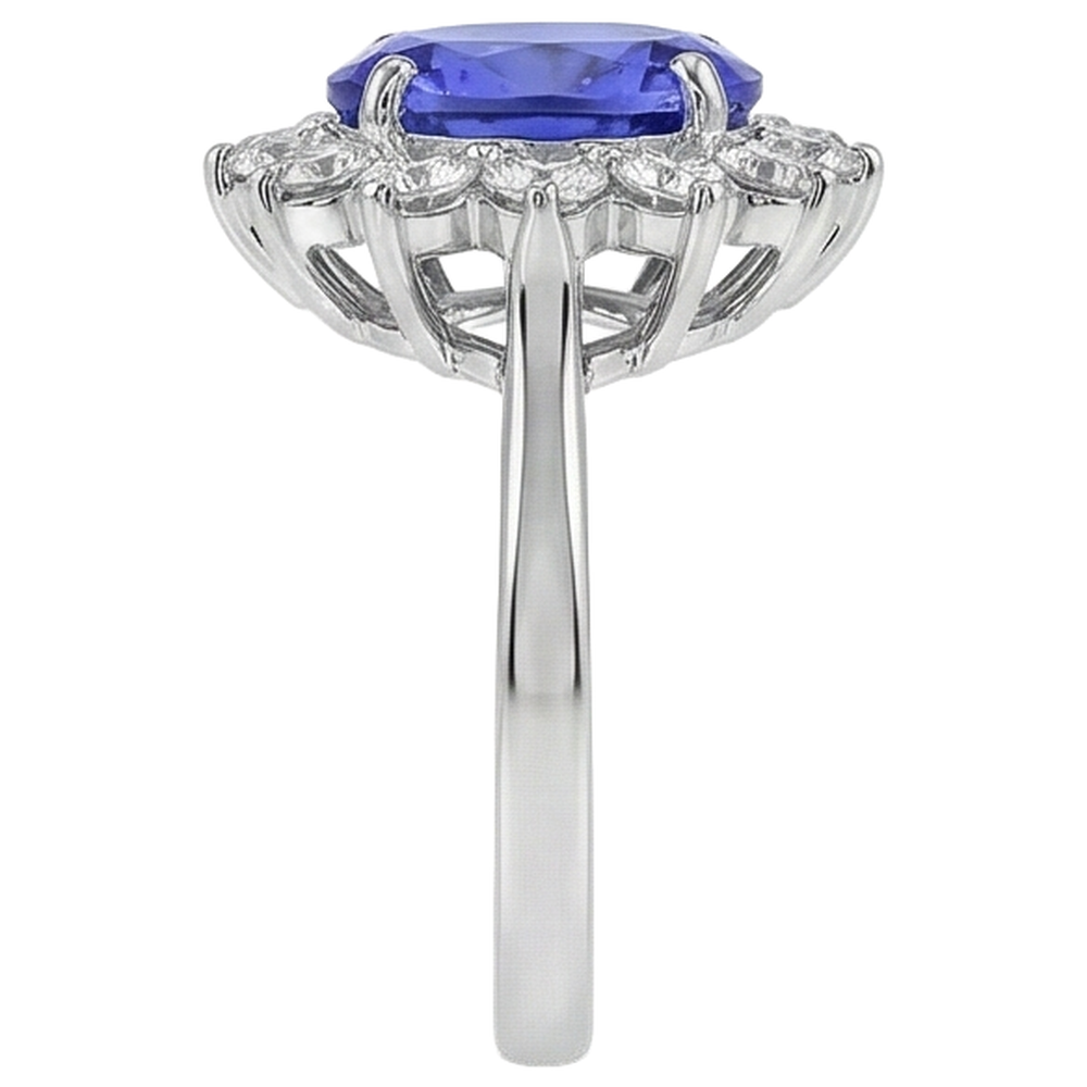 Engagement Ring 5.25 Ct Tanzanite With Natural Earth Mined Diamonds White Gold 14K