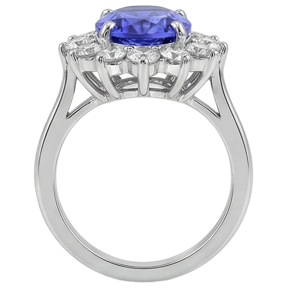 Engagement Ring 5.25 Ct Tanzanite With Natural Earth Mined Diamonds White Gold 14K