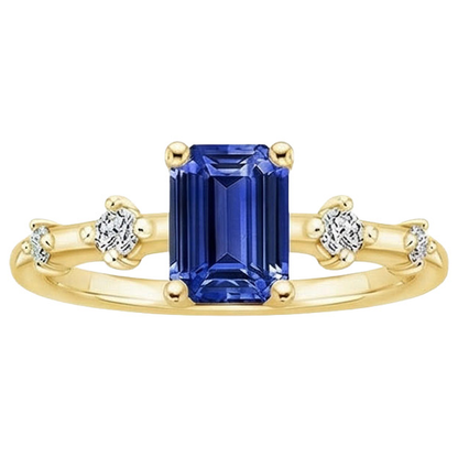 Engagement Ring 5 Stones Emerald Blue Sapphire & Natural Earth Mined Diamond 3.50 Carats