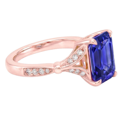 Engagement Ring Accents Stone Radiant Blue Sapphire & Natural Earth Mined Diamond 4 Carats