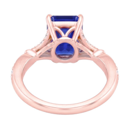 Engagement Ring Accents Stone Radiant Blue Sapphire & Natural Earth Mined Diamond 4 Carats