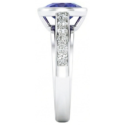 Engagement Ring Bezel Set Deep Blue Sapphire 3.50 Carats Pave Natural Earth Mined Diamonds