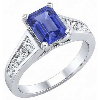 Engagement Ring Emerald Ceylon Sapphire Channel Set Natural Earth Mined Diamonds 3 Carats
