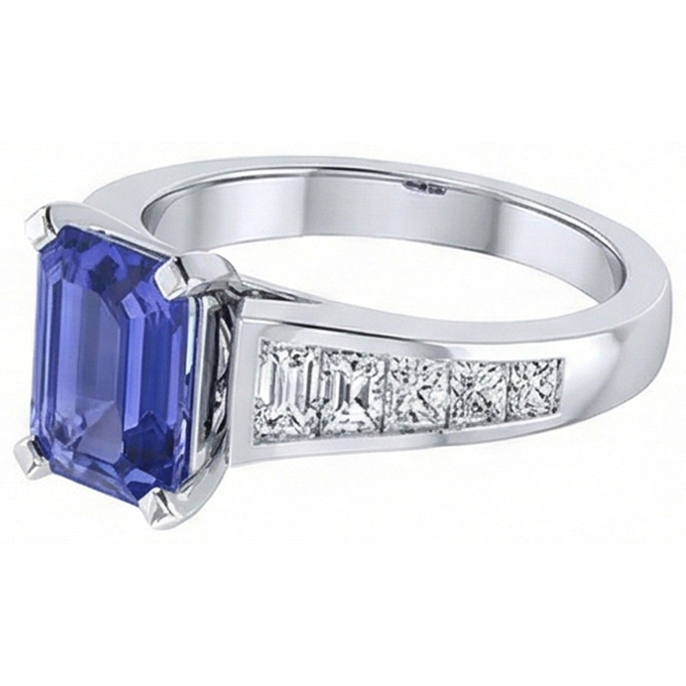 Engagement Ring Emerald Ceylon Sapphire Channel Set Natural Earth Mined Diamonds 3 Carats