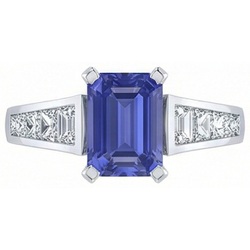 Engagement Ring Emerald Ceylon Sapphire Channel Set Natural Earth Mined Diamonds 3 Carats
