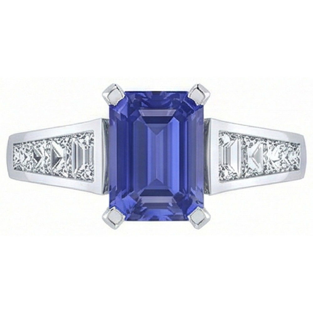 Engagement Ring Emerald Ceylon Sapphire Channel Set Natural Earth Mined Diamonds 3 Carats