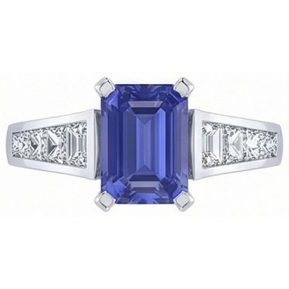 Engagement Ring Emerald Ceylon Sapphire Channel Set Natural Earth Mined Diamonds 3 Carats