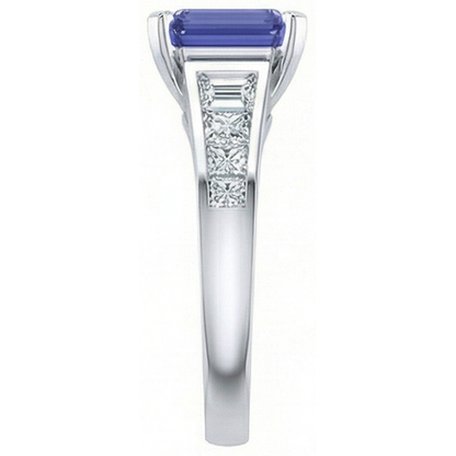 Engagement Ring Emerald Ceylon Sapphire Channel Set Natural Earth Mined Diamonds 3 Carats