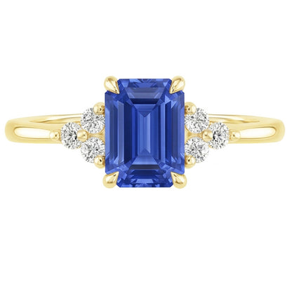 Engagement Ring Floral Style Blue Sapphire & Natural Earth Mined Diamond 3.50 Carats