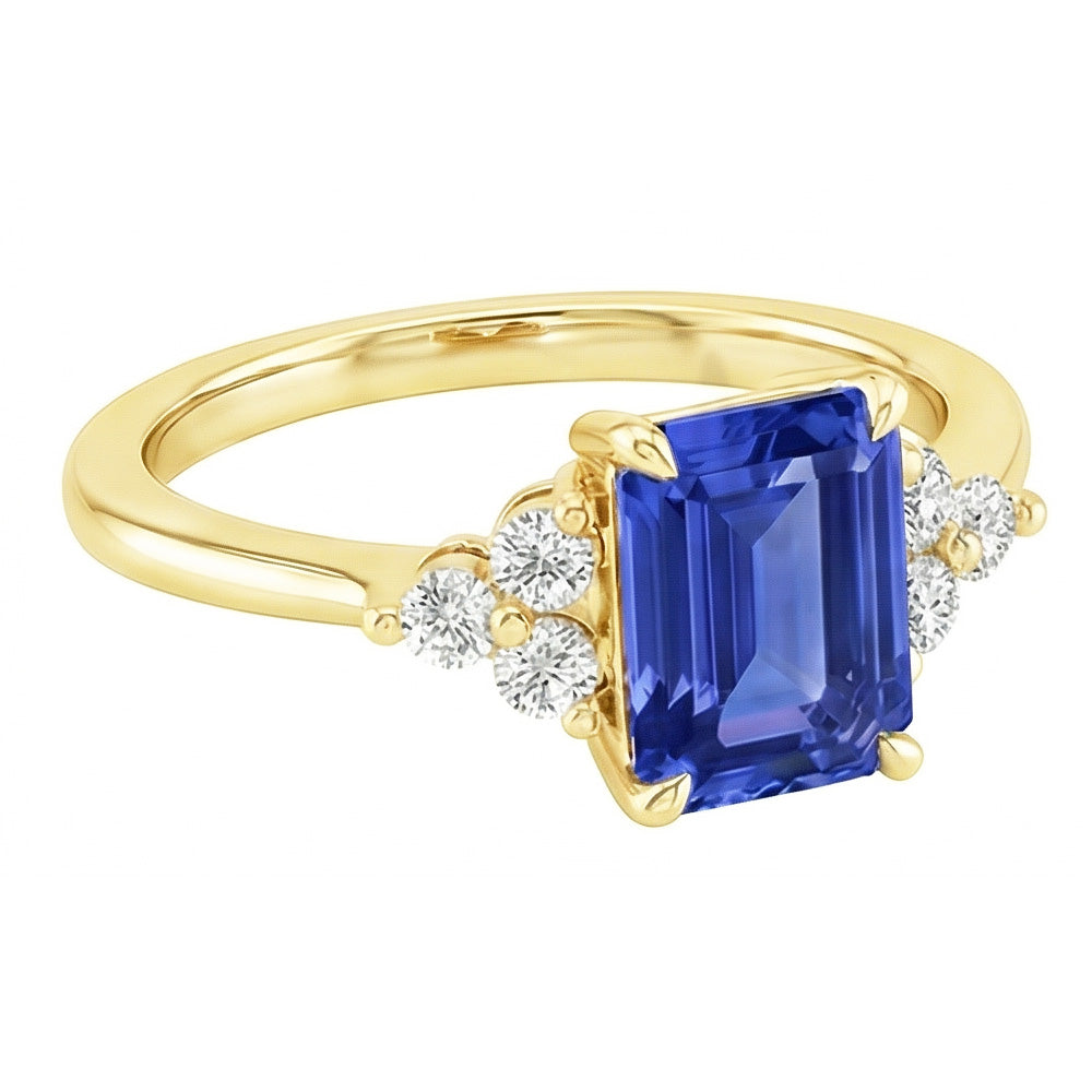 Engagement Ring Floral Style Blue Sapphire & Natural Earth Mined Diamond 3.50 Carats