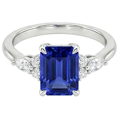 Engagement Ring Floral Style Emerald Blue Sapphire & Natural Earth Mined Diamond 4 Carats