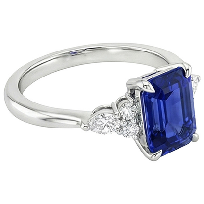 Engagement Ring Floral Style Emerald Blue Sapphire & Natural Earth Mined Diamond 4 Carats