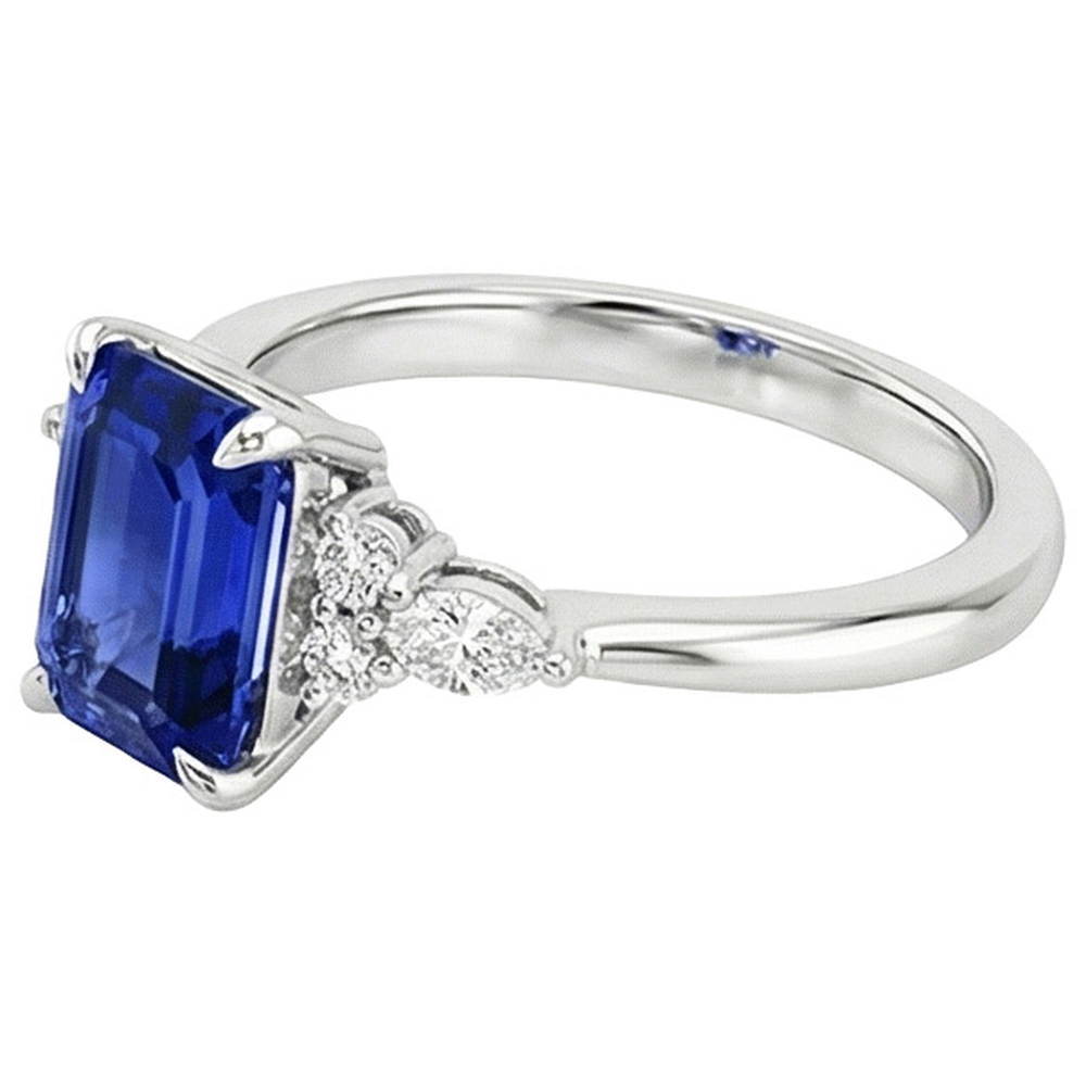Engagement Ring Floral Style Emerald Blue Sapphire & Natural Earth Mined Diamond 4 Carats