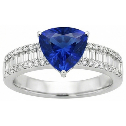 Engagement Ring Gemstone Blue Sapphire & Natural Earth Mined Diamonds 4 Carats New