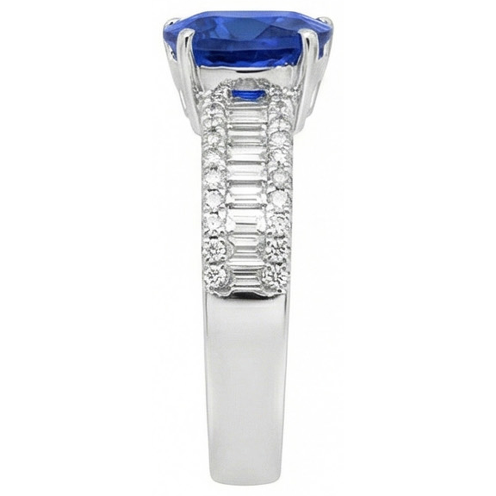 Engagement Ring Gemstone Blue Sapphire & Natural Earth Mined Diamonds 4 Carats New