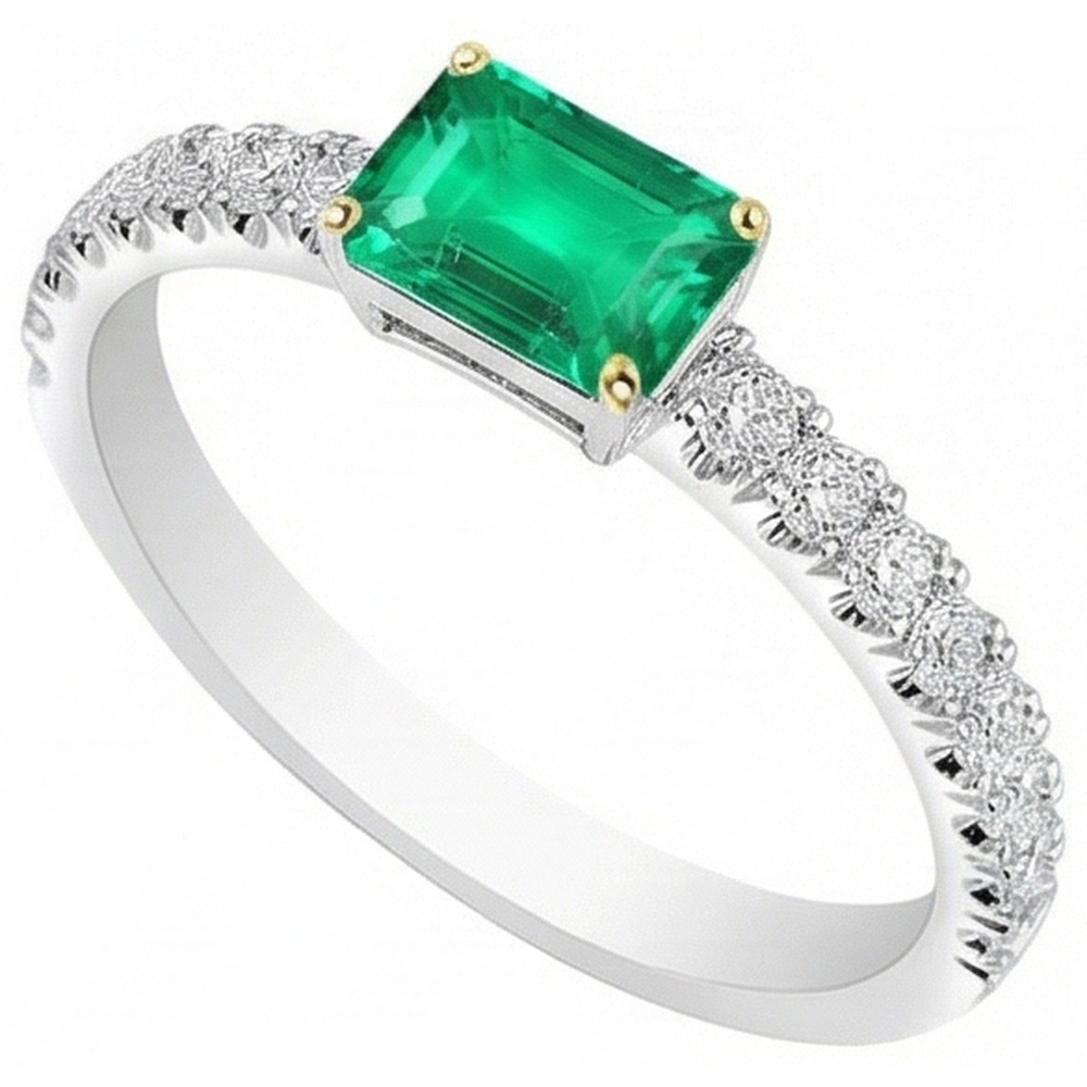 Natural Real ( Not Lab Grown ) Engagement Ring Green Emerald GIA Jewelry For Women