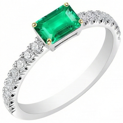 Natural Real ( Not Lab Grown ) Engagement Ring Green Emerald GIA Jewelry For Women