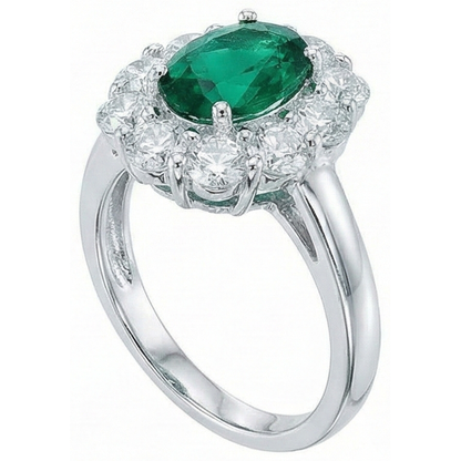 Engagement Ring Oval Cut Green Emerald GIA With Natural Earth Mined Diamond Gold White 14K 6.5 Carats