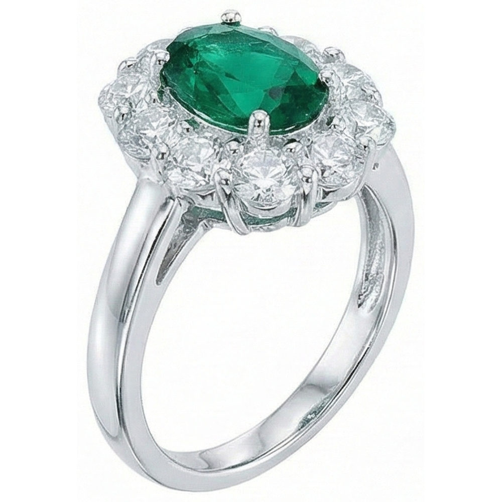 Engagement Ring Oval Cut Green Emerald GIA With Natural Earth Mined Diamond Gold White 14K 6.5 Carats