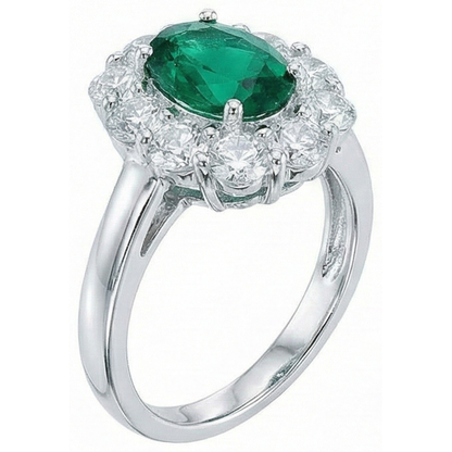 Engagement Ring Oval Cut Green Emerald GIA With Natural Earth Mined Diamond Gold White 14K 6.5 Carats
