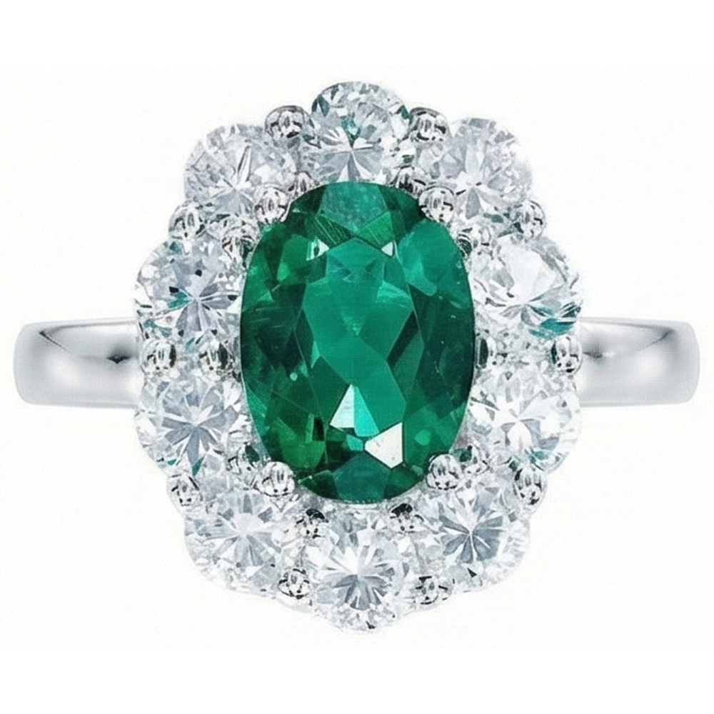 Engagement Ring Oval Cut Green Emerald GIA With Natural Earth Mined Diamond Gold White 14K 6.5 Carats
