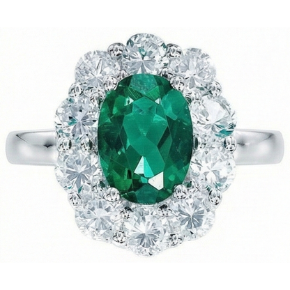 Engagement Ring Oval Cut Green Emerald GIA With Natural Earth Mined Diamond Gold White 14K 6.5 Carats