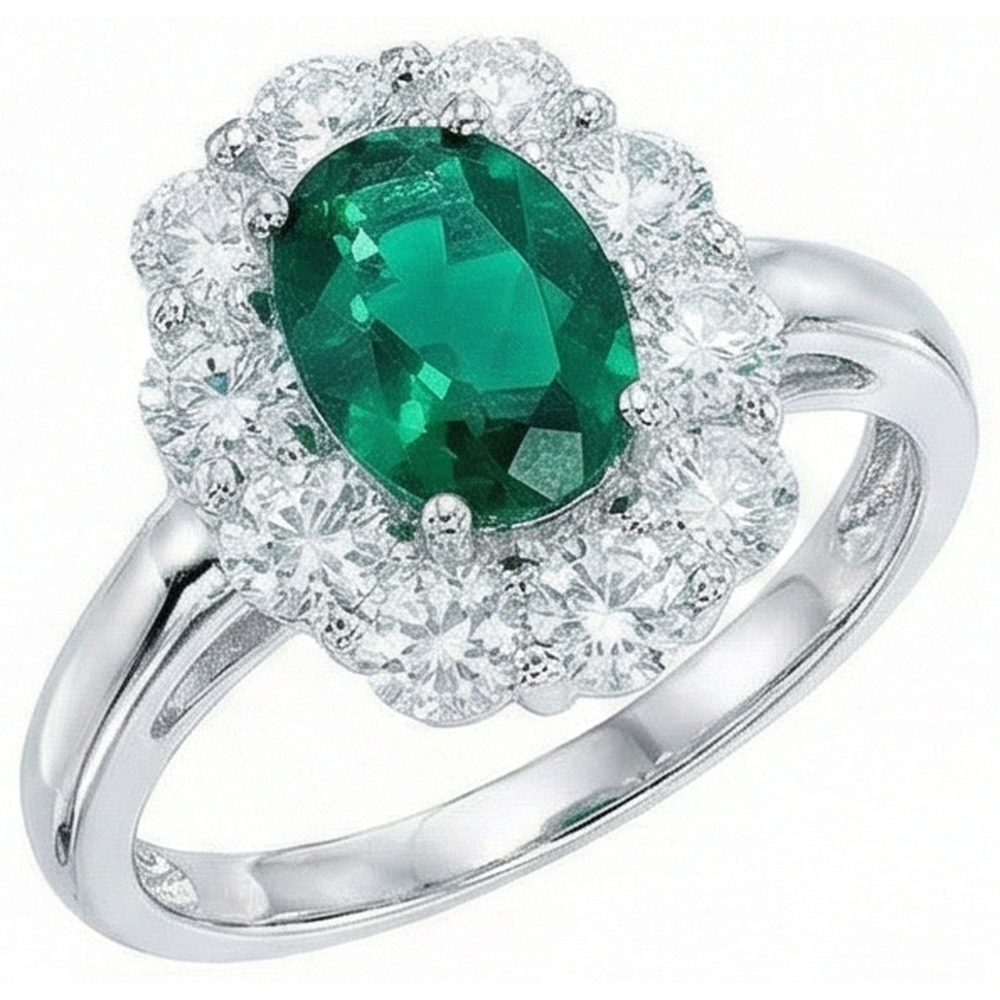 Engagement Ring Oval Cut Green Emerald GIA With Natural Earth Mined Diamond Gold White 14K 6.5 Carats