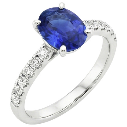 Engagement Ring Oval Sri Lankan Sapphire & Natural Earth Mined Diamond Accents 4.25 Carats