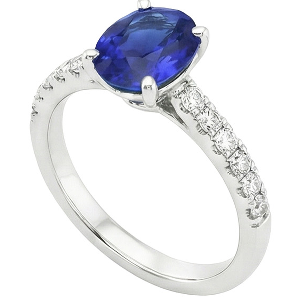 Engagement Ring Oval Sri Lankan Sapphire & Natural Earth Mined Diamond Accents 4.25 Carats