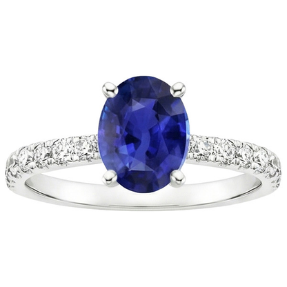 Engagement Ring Oval Sri Lankan Sapphire & Natural Earth Mined Diamond Accents 4.25 Carats