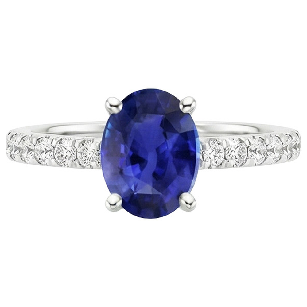 Engagement Ring Oval Sri Lankan Sapphire & Natural Earth Mined Diamond Accents 4.25 Carats