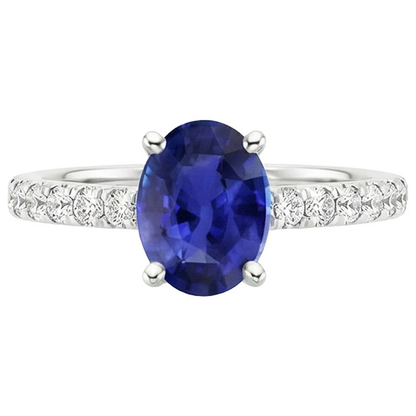 Engagement Ring Oval Sri Lankan Sapphire & Natural Earth Mined Diamond Accents 4.25 Carats