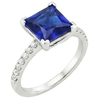 Engagement Ring Princess Ceylon Sapphire and Natural Earth Mined Diamond 5.25 Carat
